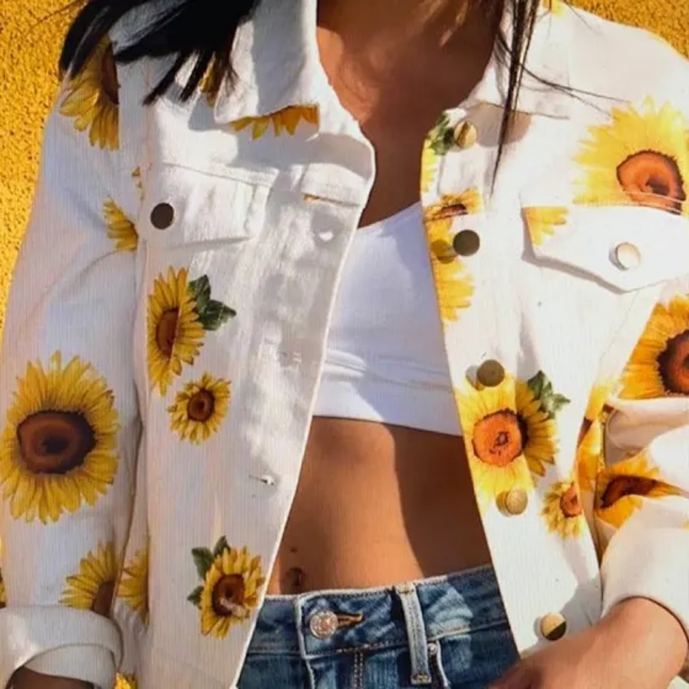 Forever21 Sunflower White Denim Jacket - Size Small